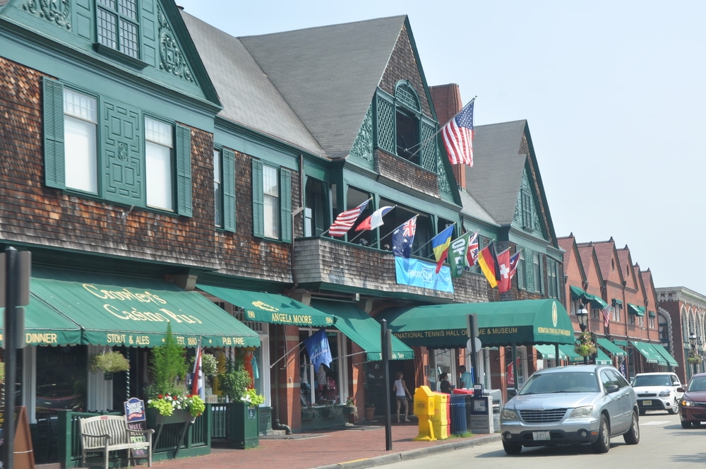 View of colonial buildings in downtown Newport
